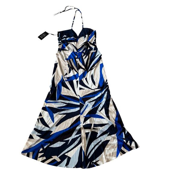 WHBM Satin Halter Maxi Blue Dress NWT $180 Abstract Print Modern - Picture 3 of 16